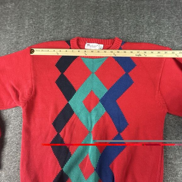 Vintage Parker Of Vienna Pullover Sweater Mens Sz L Red Geometric 100% Cotton - Picture 6 of 9